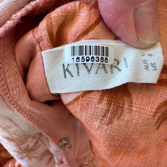 Kivari Tropical Linen Fit Flare Mini Dress SIZE 8 Cottage Palm Bow Designer $269 - Picture 10 of 11